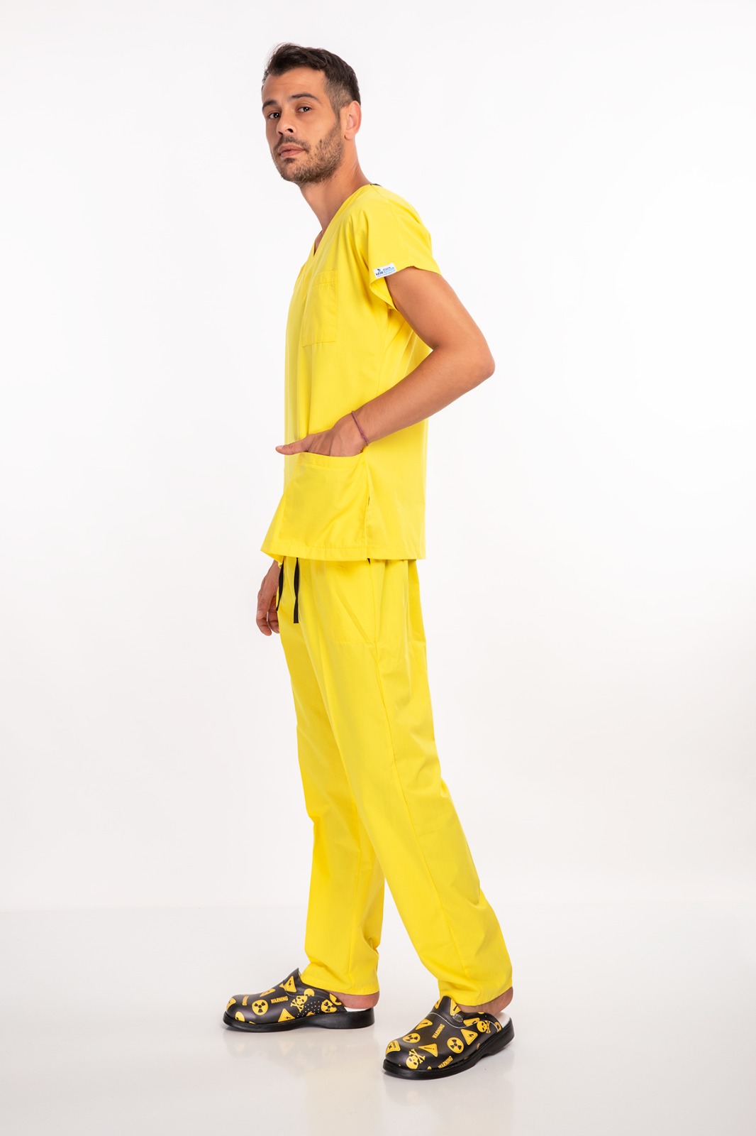 Likralı Sarı Erkek Scrub Takım
