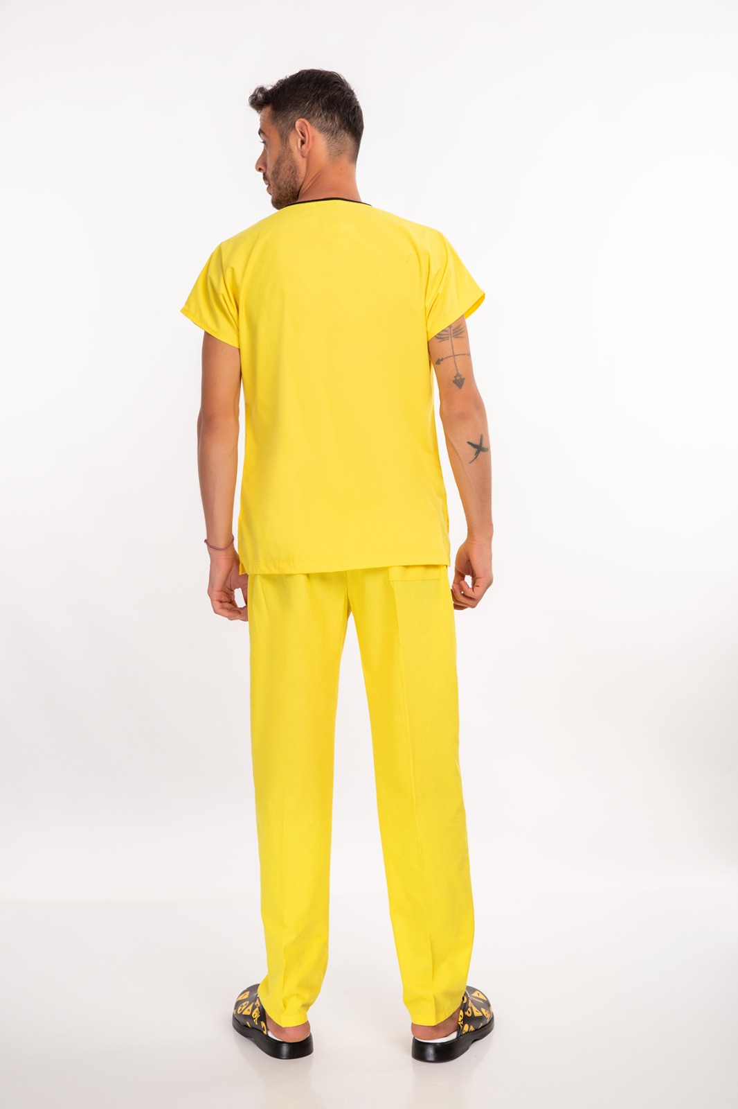 Likralı Sarı Erkek Scrub Takım