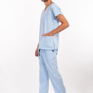 Likralı Açık Mavi Erkek Medikal Üniforma – Scrub Takımı