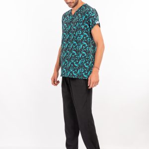 Likralı Geometrik Desenli Scrubs Erkek Takım