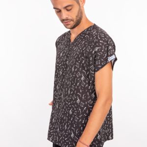 Likralı Nota Desenli Erkek – Scrub Takım