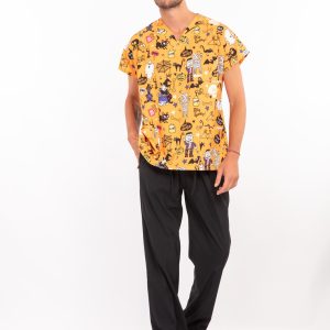 Turuncu Desenli Scrubs Takım