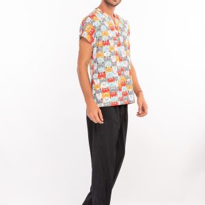 Turuncu Kedi Desenli Erkek Scrubs Takım