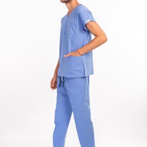 Likralı Mavi Erkek Medikal Üniforma – Scrub Takımı